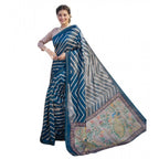 Generic Women's Faux_Tussar_Silk Geometric_Print Saree With Unstitched Blouse 5.5MtrÂ (Blue)