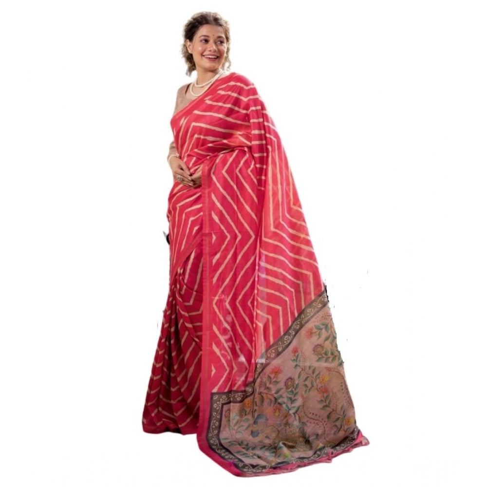 Generic Women's Faux_Tussar_Silk Geometric_Print Saree With Unstitched Blouse 5.5MtrÂ (Pink)