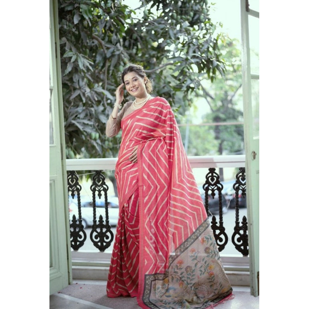 Generic Women's Faux_Tussar_Silk Geometric_Print Saree With Unstitched Blouse 5.5MtrÂ (Pink)