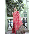 Generic Women's Faux_Tussar_Silk Geometric_Print Saree With Unstitched Blouse 5.5MtrÂ (Pink)