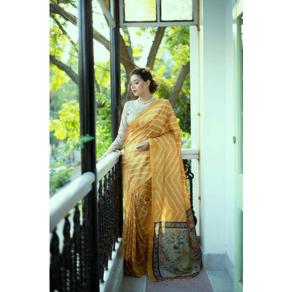 Generic Women's Faux_Tussar_Silk Geometric_Print Saree With Unstitched Blouse 5.5MtrÂ (Mustard)