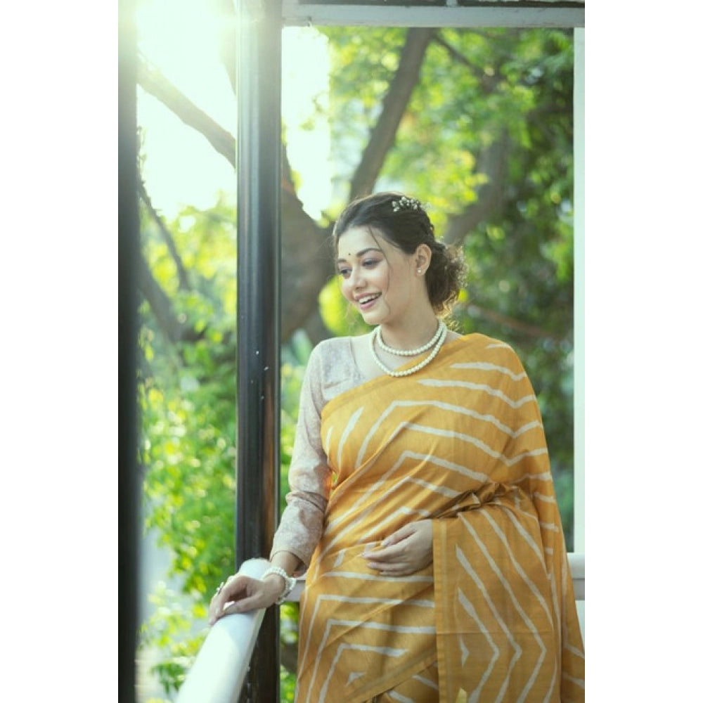 Generic Women's Faux_Tussar_Silk Geometric_Print Saree With Unstitched Blouse 5.5MtrÂ (Mustard)