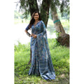  Women's Faux_Tussar_Silk Abstract_Print Saree With Unstitched Blouse 5.5MtrÂ (Blue)