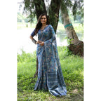 Generic Women's Faux_Tussar_Silk Abstract_Print Saree With Unstitched Blouse 5.5MtrÂ (Blue)