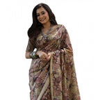 Generic Women's Faux_Tussar_Silk Abstract_Print Saree With Unstitched Blouse 5.5MtrÂ (Brown)