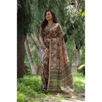 Generic Women's Faux_Tussar_Silk Abstract_Print Saree With Unstitched Blouse 5.5MtrÂ (Brown)