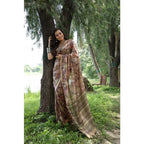 Generic Women's Faux_Tussar_Silk Abstract_Print Saree With Unstitched Blouse 5.5MtrÂ (Brown)
