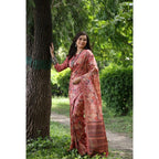 Generic Women's Faux_Tussar_Silk Abstract_Print Saree With Unstitched Blouse 5.5MtrÂ (Peach)
