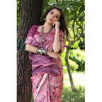 Generic Women's Faux_Tussar_Silk Abstract_Print Saree With Unstitched Blouse 5.5MtrÂ (Pink)