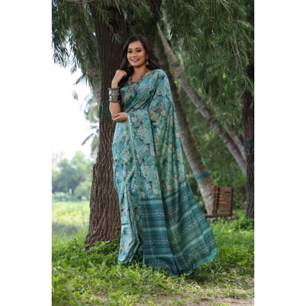 Generic Women's Faux_Tussar_Silk Abstract_Print Saree With Unstitched Blouse 5.5MtrÂ (Sea_Green)