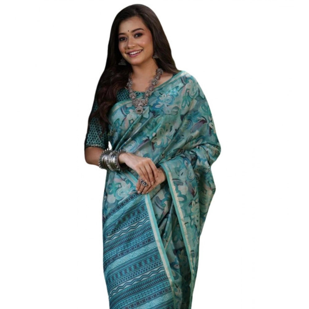 Generic Women's Faux_Tussar_Silk Abstract_Print Saree With Unstitched Blouse 5.5MtrÂ (Sea_Green)