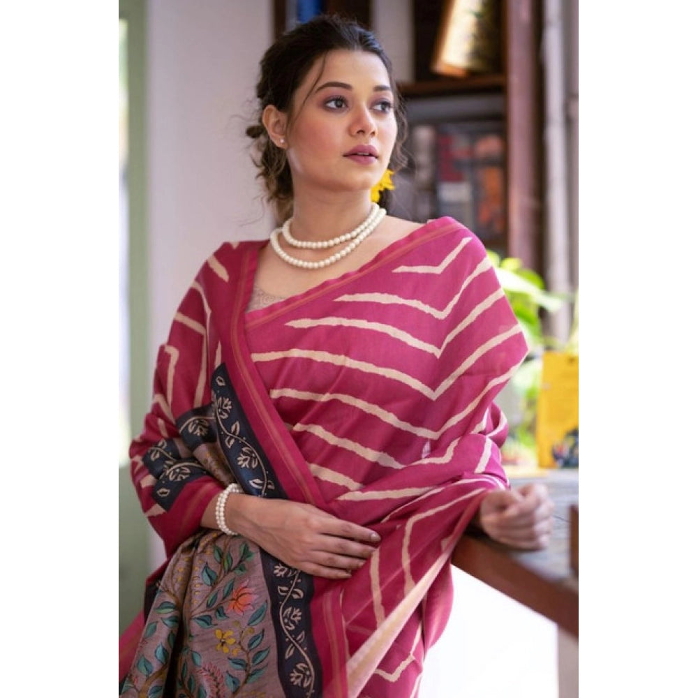 Generic Women's Faux_Tussar_Silk Geometric_Print Saree With Unstitched Blouse 5.5MtrÂ (Light_Pink)