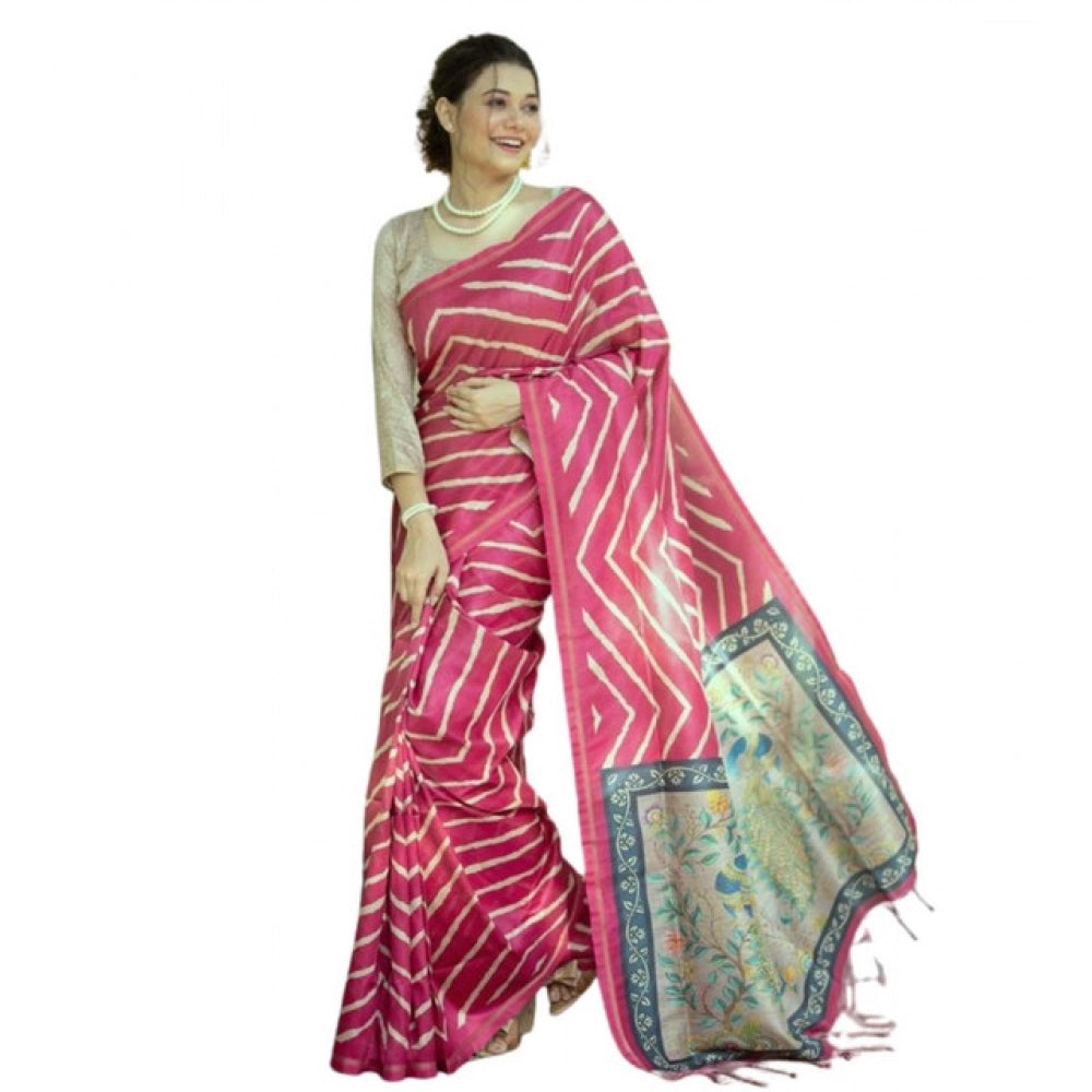 Generic Women's Faux_Tussar_Silk Geometric_Print Saree With Unstitched Blouse 5.5MtrÂ (Light_Pink)