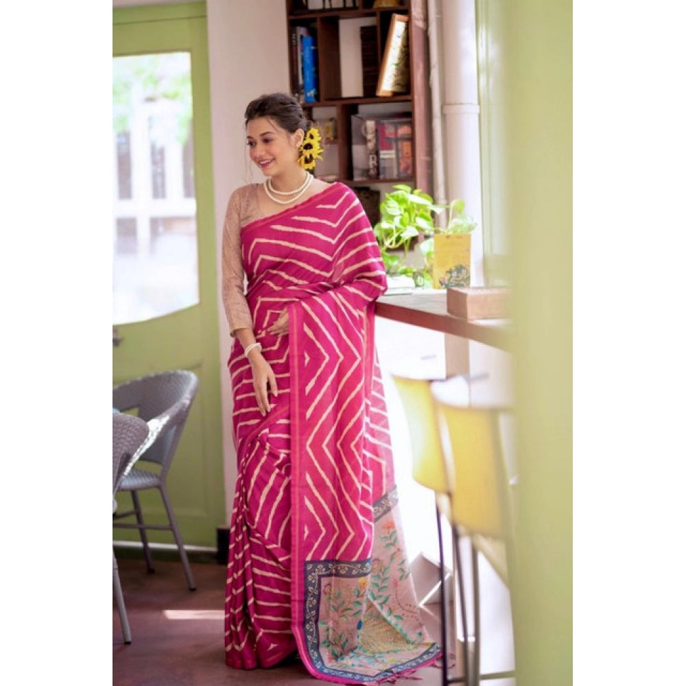 Generic Women's Faux_Tussar_Silk Geometric_Print Saree With Unstitched Blouse 5.5MtrÂ (Light_Pink)