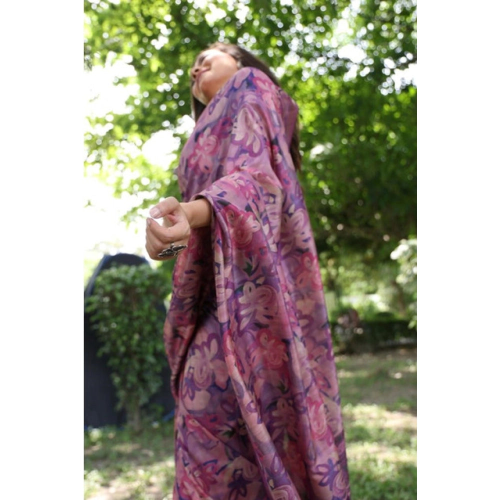 Generic Women's Faux_Tussar_Silk Abstract_Print Saree With Unstitched Blouse 5.5MtrÂ (Purple)
