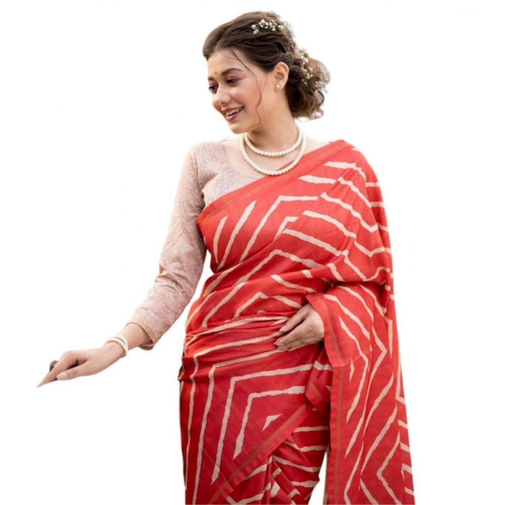 Generic Women's Faux_Tussar_Silk Geometric_Print Saree With Unstitched Blouse 5.5MtrÂ (Red)