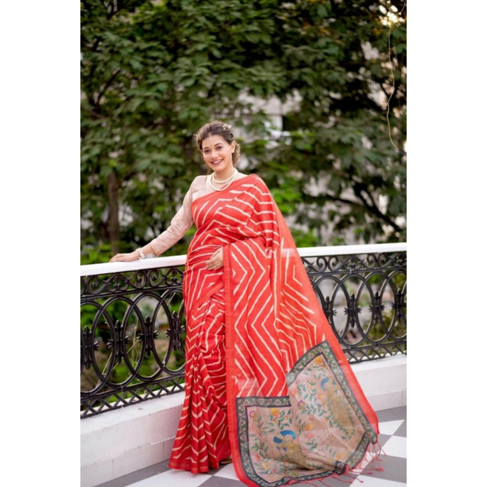 Generic Women's Faux_Tussar_Silk Geometric_Print Saree With Unstitched Blouse 5.5MtrÂ (Red)