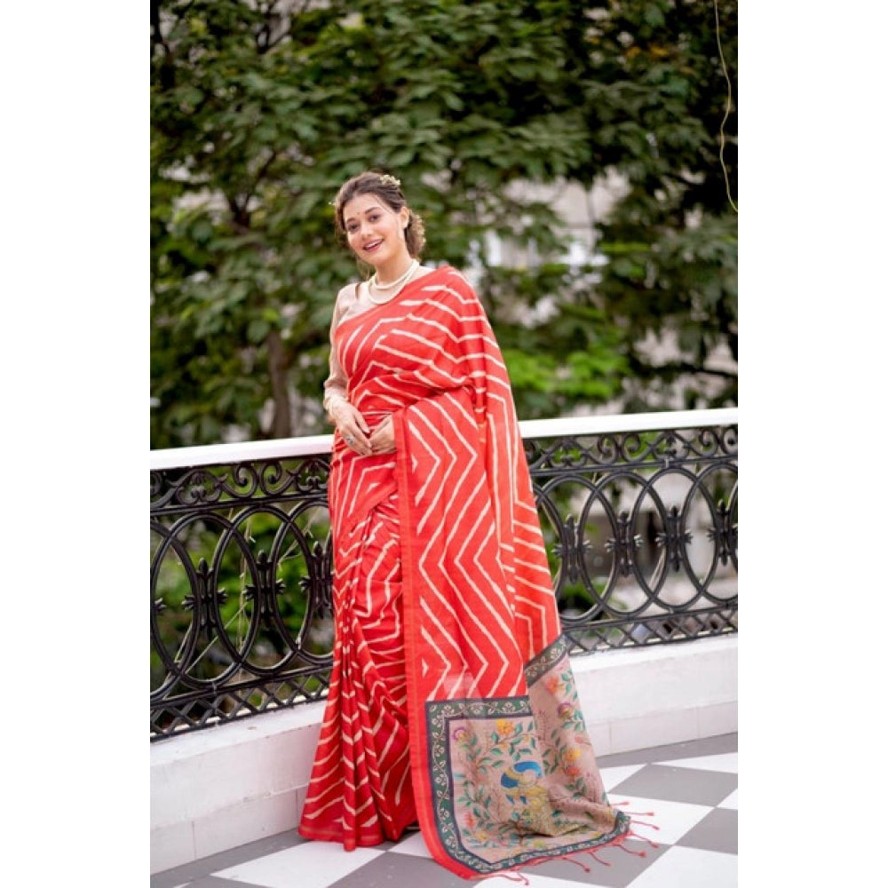 Generic Women's Faux_Tussar_Silk Geometric_Print Saree With Unstitched Blouse 5.5MtrÂ (Red)