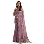 Generic Women's Blended_Cotton Floral Motifs And Woven Buttas Saree With Unstitched Blouse 5.5MtrÂ (Lavender)
