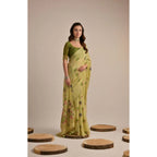 Generic Women's Blended_Cotton Floral Motifs And Woven Buttas Saree With Unstitched Blouse 5.5MtrÂ (Light_Green)