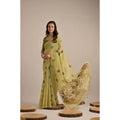 Women's Blended_Cotton Floral Motifs And Woven Buttas Saree With Unstitched Blouse 5.5MtrÂ (Light_Green)