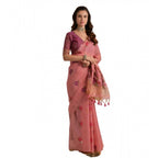 Generic Women's Blended_Cotton Floral Motifs And Woven Buttas Saree With Unstitched Blouse 5.5MtrÂ (Pink)