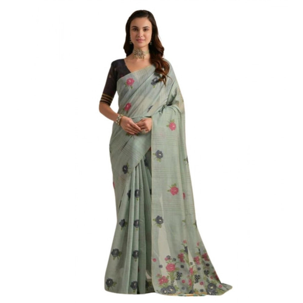 Generic Women's Blended_Cotton Floral Motifs And Woven Buttas Saree With Unstitched Blouse 5.5MtrÂ (Teal)