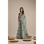 Generic Women's Blended_Cotton Floral Motifs And Woven Buttas Saree With Unstitched Blouse 5.5MtrÂ (Teal)