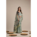 Generic Women's Blended_Cotton Floral Motifs And Woven Buttas Saree With Unstitched Blouse 5.5MtrÂ (Teal)