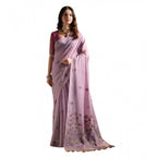 Generic Women's Blended_Cotton Floral Saree With Unstitched Blouse 5.5MtrÂ (Lavender)