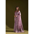 Generic Women's Blended_Cotton Floral Saree With Unstitched Blouse 5.5MtrÂ (Lavender)