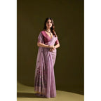Generic Women's Blended_Cotton Floral Saree With Unstitched Blouse 5.5MtrÂ (Lavender)