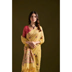 Generic Women's Blended_Cotton Floral Saree With Unstitched Blouse 5.5MtrÂ (Mustard)