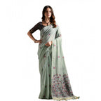 Generic Women's Blended_Cotton Floral Saree With Unstitched Blouse 5.5MtrÂ (Aqua_Blue)