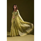Generic Women's Blended_Cotton Floral Saree With Unstitched Blouse 5.5MtrÂ (Light_Green)