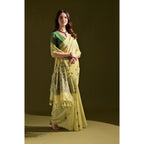 Generic Women's Blended_Cotton Floral Saree With Unstitched Blouse 5.5MtrÂ (Light_Green)