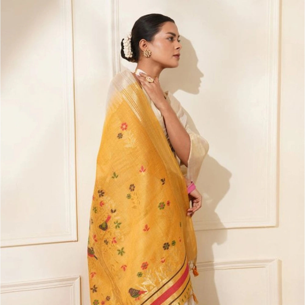 Generic Women's Blended_Cotton Woven_Motifs Saree With Unstitched Blouse 5.5MtrÂ (Mustard)