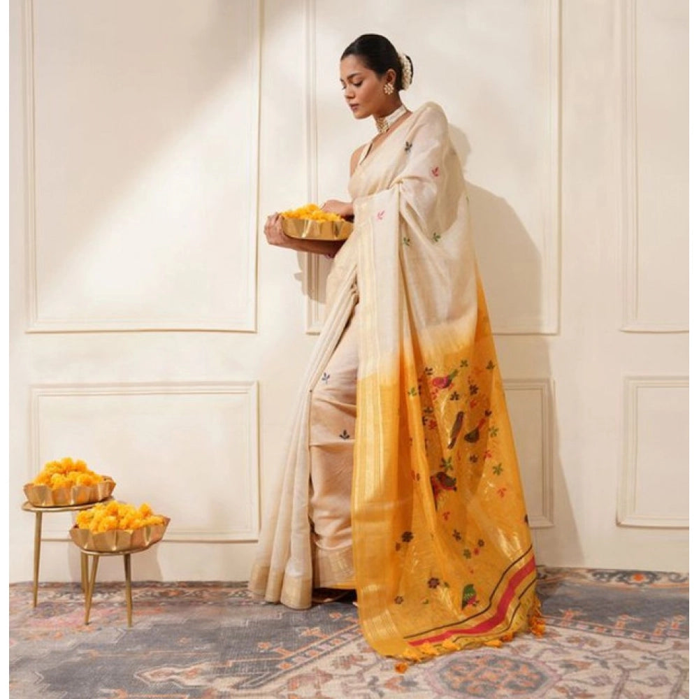 Generic Women's Blended_Cotton Woven_Motifs Saree With Unstitched Blouse 5.5MtrÂ (Mustard)
