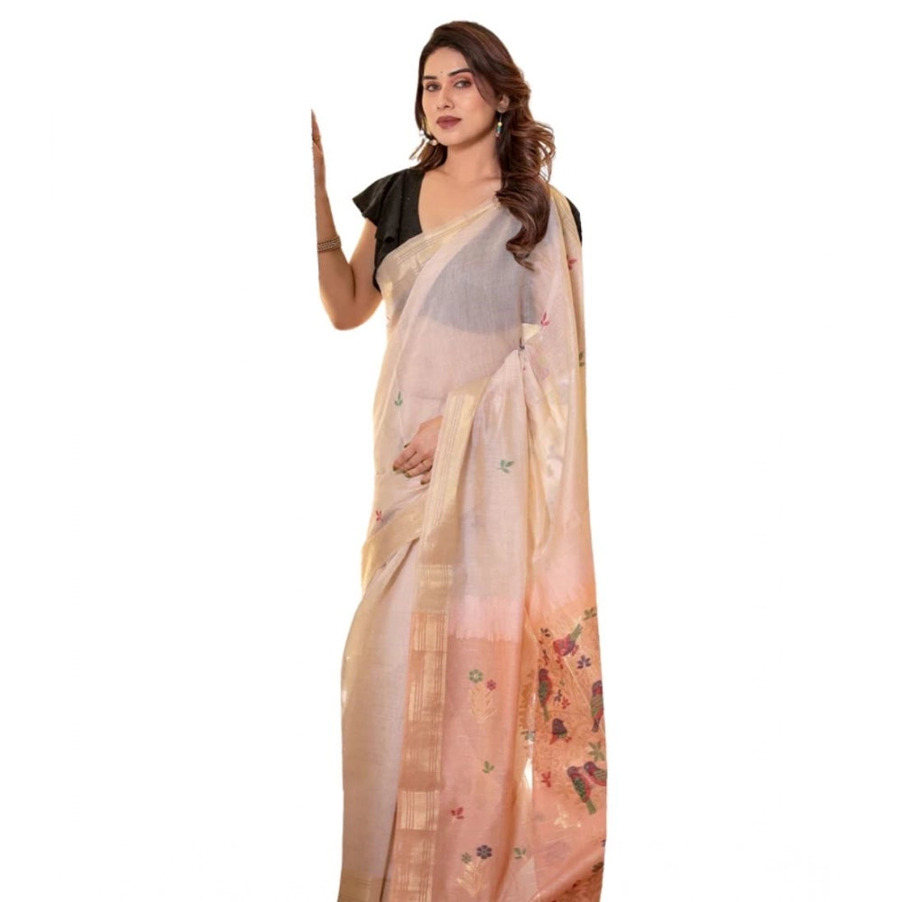 Generic Women's Blended_Cotton Woven_Motifs Saree With Unstitched Blouse 5.5MtrÂ (Peach)