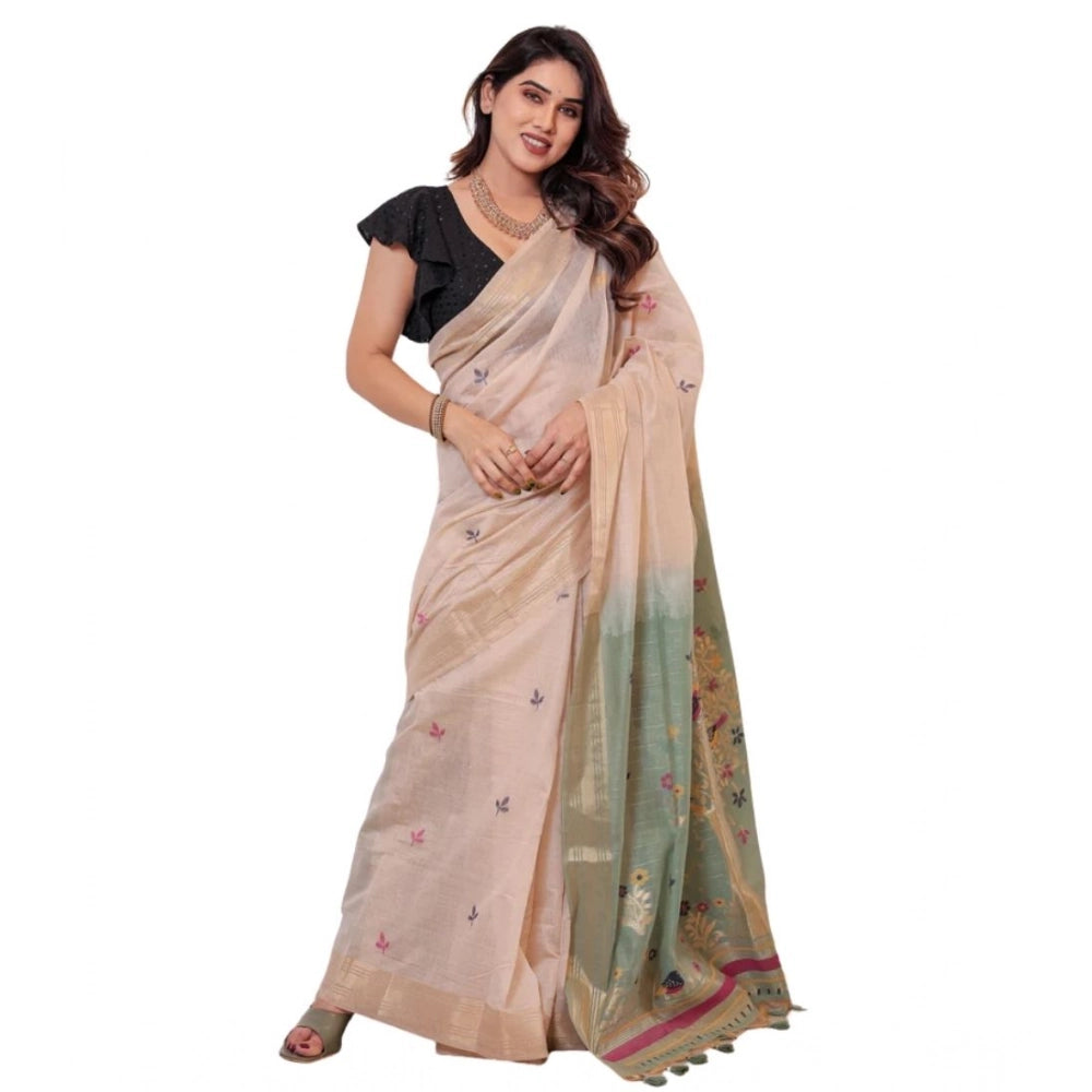 Generic Women's Blended_Cotton Woven_Motifs Saree With Unstitched Blouse 5.5MtrÂ (Rama_Green)