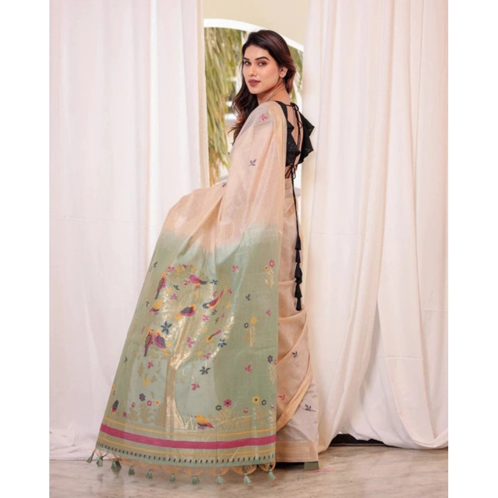 Generic Women's Blended_Cotton Woven_Motifs Saree With Unstitched Blouse 5.5MtrÂ (Rama_Green)