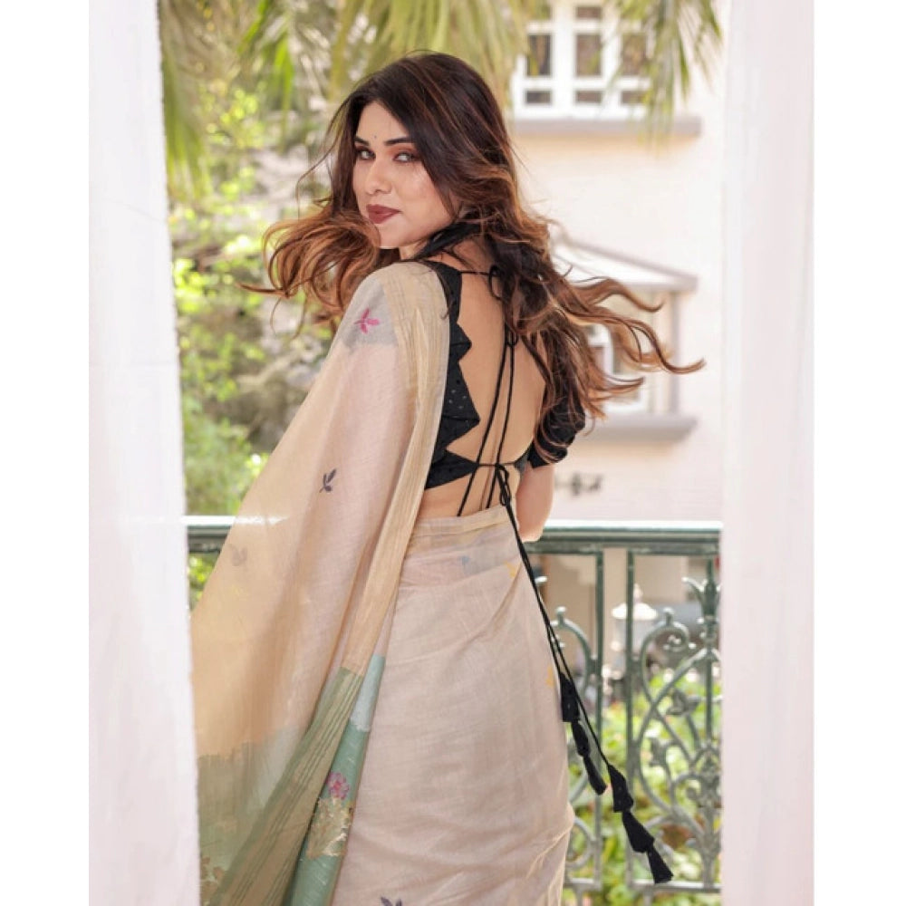 Generic Women's Blended_Cotton Woven_Motifs Saree With Unstitched Blouse 5.5MtrÂ (Rama_Green)