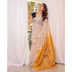 Generic Women's Blended_Cotton Woven_Motifs Saree With Unstitched Blouse 5.5MtrÂ (Yellow)