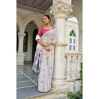 Generic Women's Blended_Cotton Floral Weaving Pattern Saree With Unstitched Blouse 5.5MtrÂ (Blue)