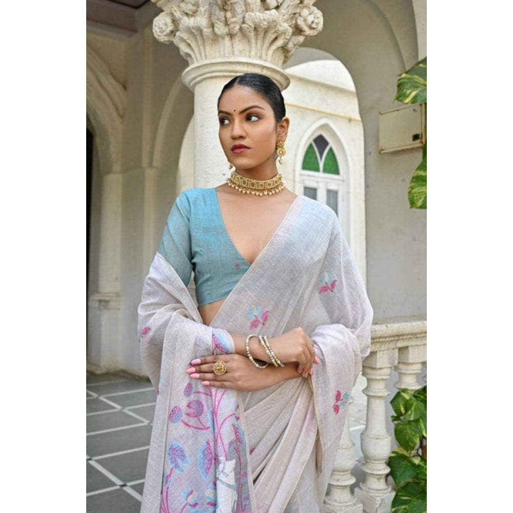 Generic Women's Blended_Cotton Floral Weaving Pattern Saree With Unstitched Blouse 5.5MtrÂ (Pink)