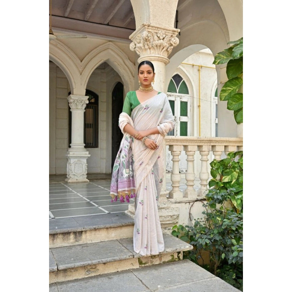 Generic Women's Blended_Cotton Floral Weaving Pattern Saree With Unstitched Blouse 5.5MtrÂ (Purple)