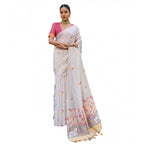 Generic Women's Blended_Cotton Floral Weaving Pattern Saree With Unstitched Blouse 5.5MtrÂ (Yellow)