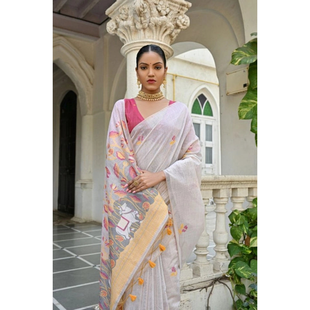 Generic Women's Blended_Cotton Floral Weaving Pattern Saree With Unstitched Blouse 5.5MtrÂ (Yellow)