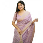 Generic Women's Silk_Blend Checked Saree With Unstitched Blouse 5.5MtrÂ (Lavender)