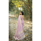 Generic Women's Silk_Blend Checked Saree With Unstitched Blouse 5.5MtrÂ (Lavender)